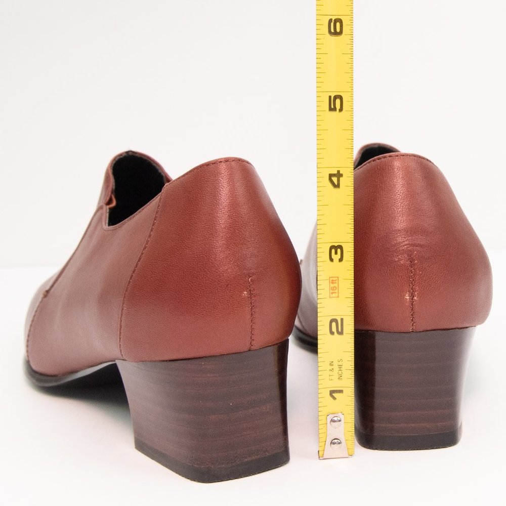 David Tate Bootie Stacked Block Heel Leather Boot Square Toe Size 7 WW Wide - Picture 6 of 9